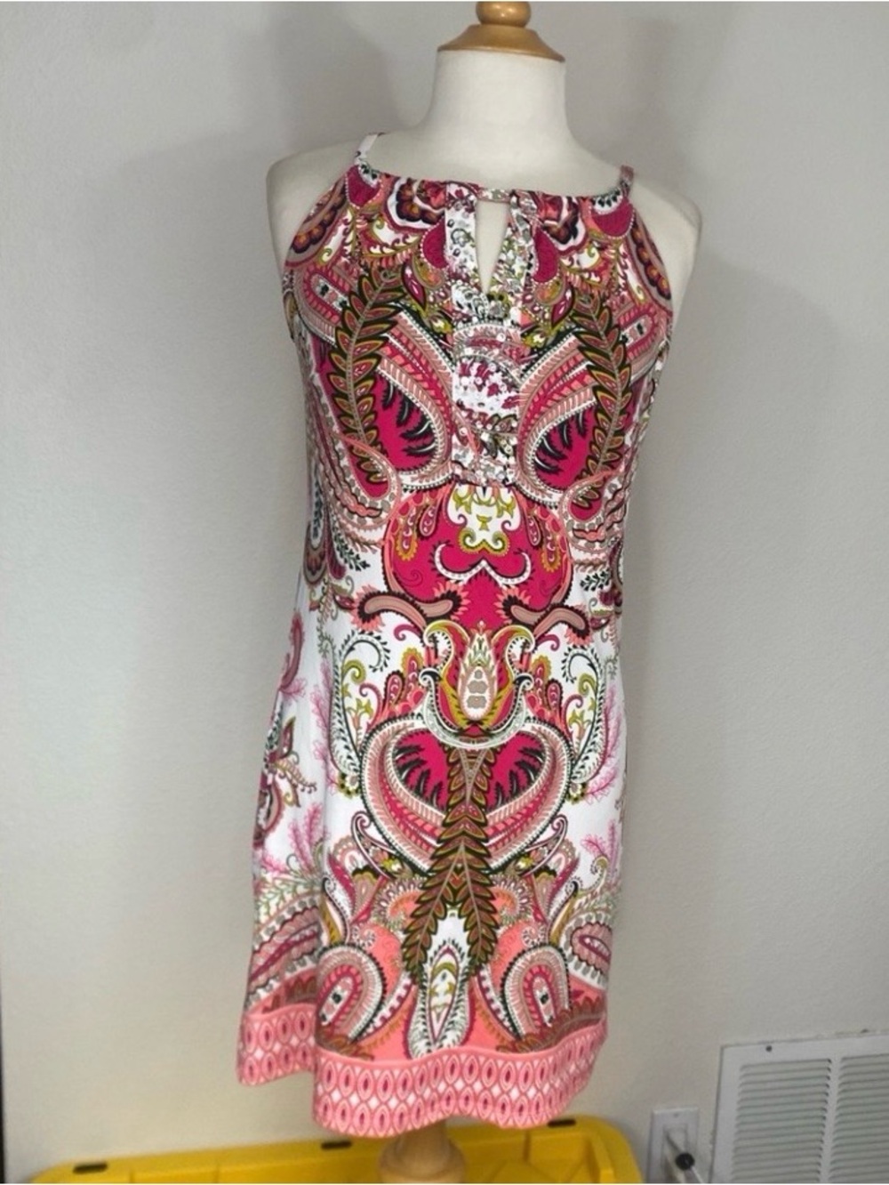INC Women's Pink White Paisley Sequins Detail Sleeveless Shift Dress Size MP